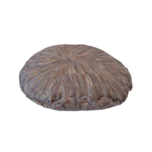 Load image into Gallery viewer, top view of round artisan floor meditation cushion hand felted with a soft merino wool into silk fabric rose colors dominate however there is hints of burgundy, purple, mint green, green yellow and cream colors.
